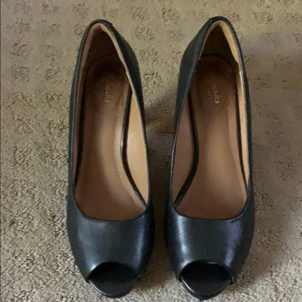 Clark’s Artisan Leather Open Toe Heels